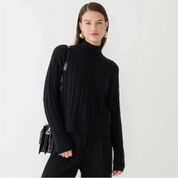 J Crew Ribbed mockneck sweater Black Alpaca Wool Supersoft yarn Sz S - Picture 1 of 14